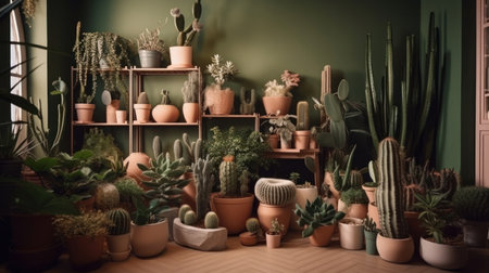 Big cacti collection. Illustration Generative AIの素材