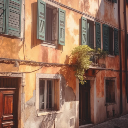 Cute old town building. Illustration Generative AIの素材