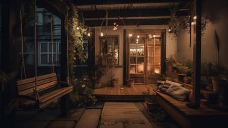 House terrace with swings Illustration Generative AIの素材