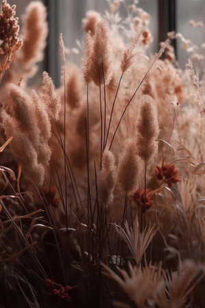 Natural background with dry grass. Illustration Generative AIの素材