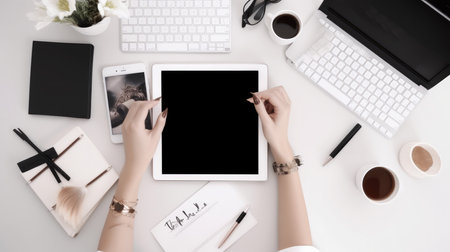 Minimalist background with tablet PC. Illustration Generative AIの素材
