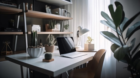 Modern Working Desk. Illustration Generative AIの素材