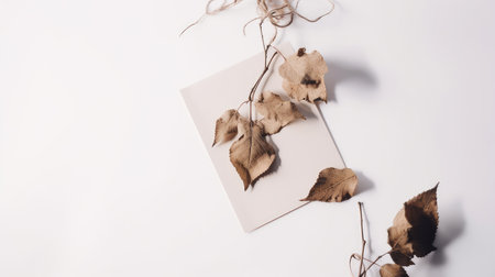Blank paper with dry leaves. Illustration Generative AIの素材