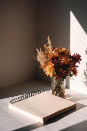 Blank notepad with dry flowers. Illustration Generative AIの素材