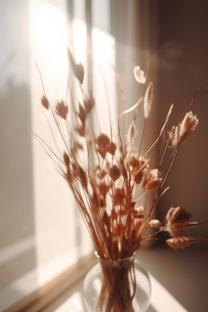 Natural background with dry grass. Illustration AI Generativeの素材