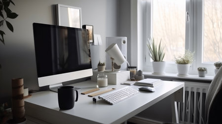 Modern Working Desk. Illustration Generative AIの素材