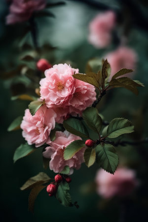 Pink flowers on tree. Illustration Generative AIの素材