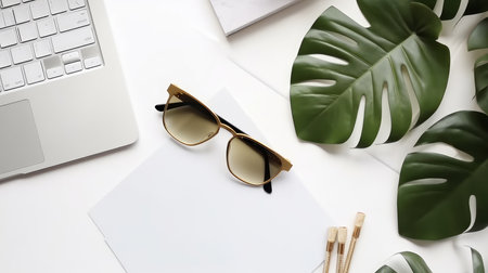 Working desk background with glasses. Illustration Generative AIの素材