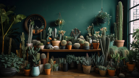 Big cacti collection. Illustration Generative AIの素材