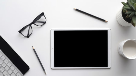 Minimalist background with tablet PC. Illustration Generative AIの素材