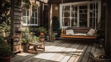 House terrace with swings Illustration Generative AIの素材