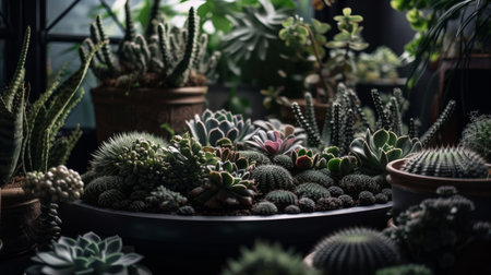 Big cacti collection. Illustration Generative AIの素材