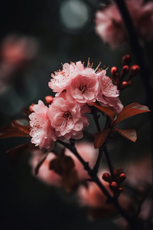 Pink flowers on tree. Illustration Generative AIの素材