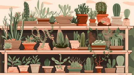 Big cacti collection. Illustration Generative AIの素材
