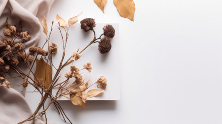 Blank paper with dry leaves. Illustration Generative AIの素材