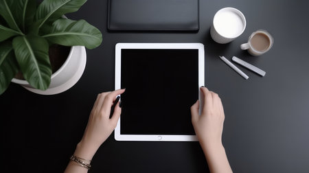 Minimalist background with tablet PC. Illustration Generative AIの素材