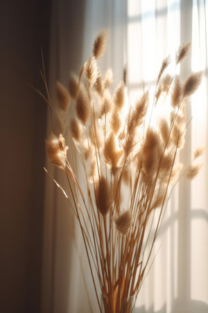 Natural background with dry grass. Illustration AI Generativeの素材