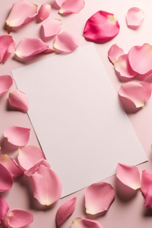Rose petals with blank paper. Illustration Generative AIの素材
