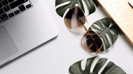 Working desk background with glasses. Illustration Generative AIの素材