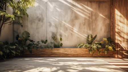 Empty background with wall and tropical leaves. Illustration Generative AIの素材