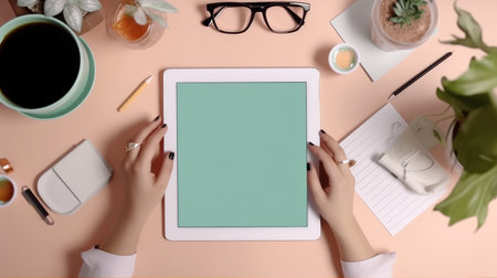 Minimalist background with tablet PC. Illustration Generative AIの素材