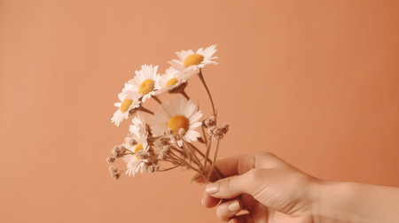 Hand with chamomile flower. Illustration Generative AIの素材