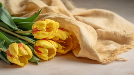 Yellow tulip background. Illustration Generative AIの素材