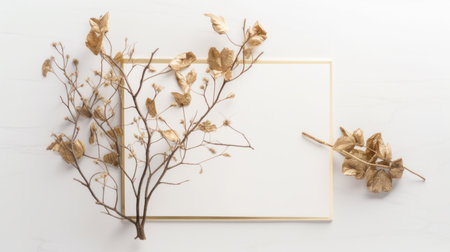 Blank paper with dry leaves. Illustration Generative AIの素材