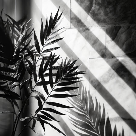 Palm leaves shadow. Illustration Generative AIの素材