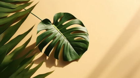 monstera leaf. shadow background. Illustration Generative AIの素材