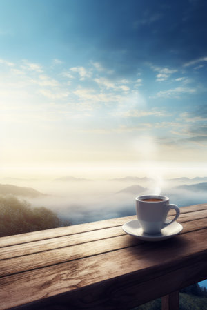 Summer morning with coffee cup. Illustration Generative AIの素材