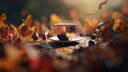 Autumn cozy coffee background. Illustration Generative AIの素材