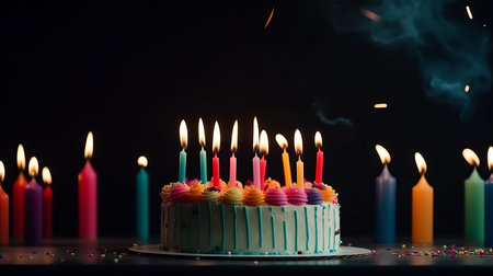 birthday cake with candles. Illustration Generative AIの素材