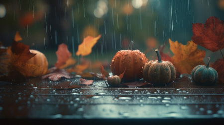 Foto per Autumn rain background. Illustration Generative AI - Immagine Royalty Free