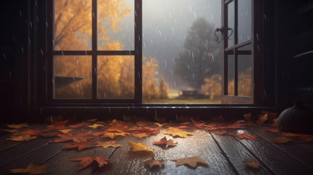 Autumn rain background. Illustration Generative AIの素材
