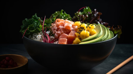 Poke bowl background. Illustration Generative AIの素材