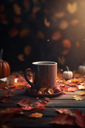 Autumn cozy coffee background. Illustration Generative AIの素材