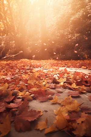 Magic Autumn Fall Background. Illustration Generative AIの素材