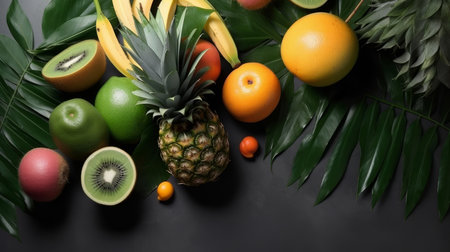 Tropical fruit background. Illustration Generative AIの素材