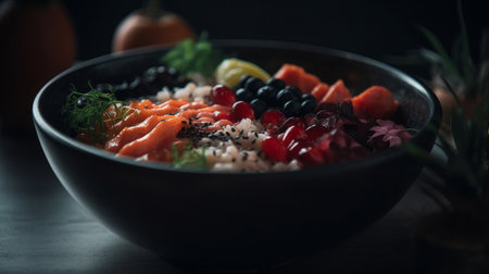 Poke bowl background. Illustration Generative AIの素材