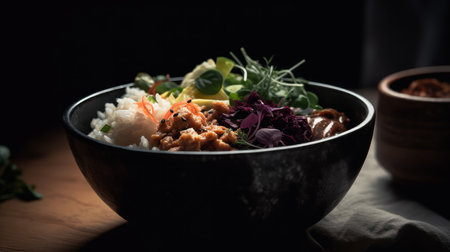 Poke bowl background. Illustration Generative AIの素材