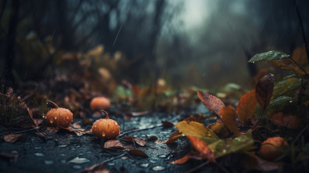Autumn rain background. Illustration Generative AIの素材