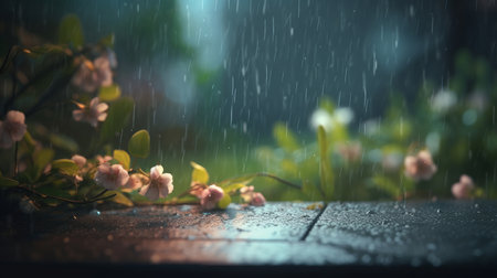Summer rain background. Illustration Generative AIの素材