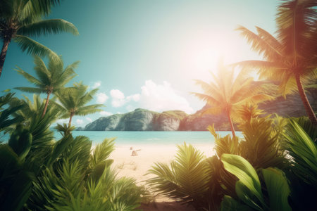 Summer tropical background with copy space. Illustration Generative AIの素材