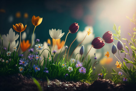 Natural flower background with copy space. Illustration Generative AIの素材
