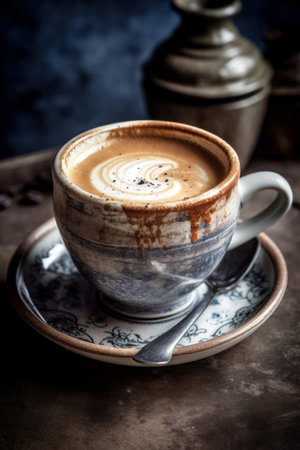 Coffee on rustic background. Illustration Generative AIの素材
