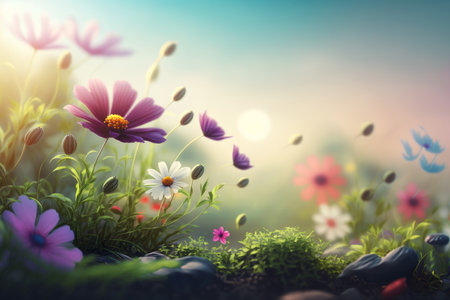 Natural flower background with copy space. Illustration Generative AIの素材