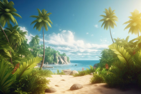 Summer tropical background with copy space. Illustration Generative AIの素材