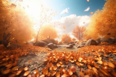 Magic autumn fall background. Illustration Generative AIの素材