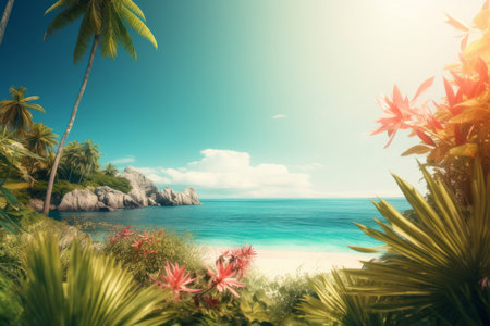 Summer tropical background with copy space. Illustration Generative AIの素材
